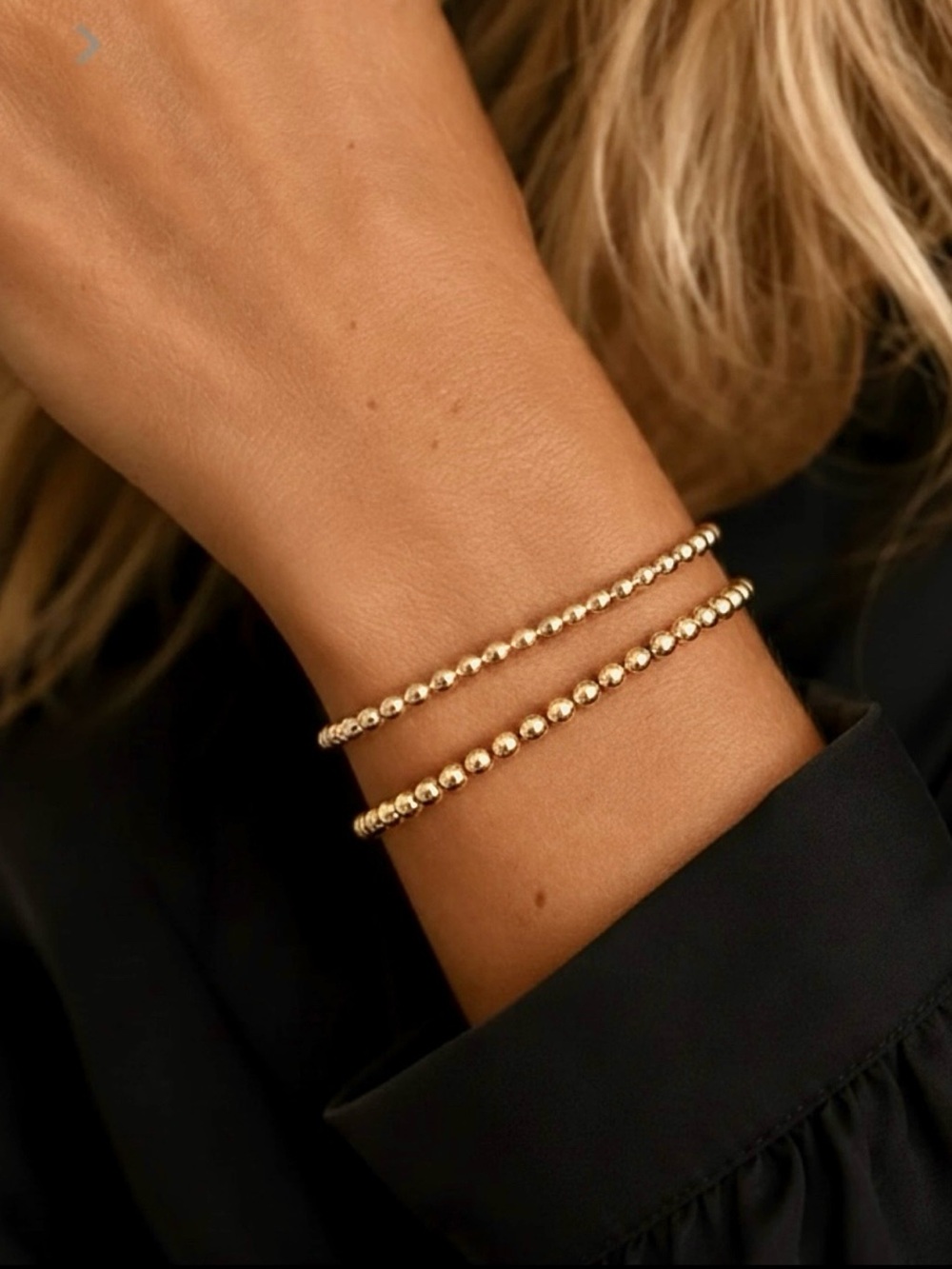 LOLO’S JEWELRY Set of Two Gold Ball Beaded Stretch Bracelets with a Velvet Pouch